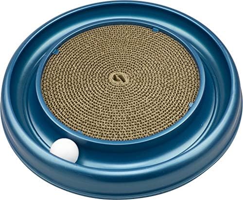 Top down view of the authentic Bergan cat scratcher pad with the tracking ball inside the rim.