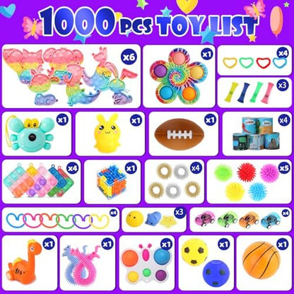 Close up of diverse sensory fidget toys including pop its and squishies