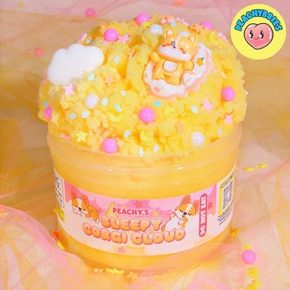 Peachybbies Sleepy Corgi Cloud Slime texture close up stretch