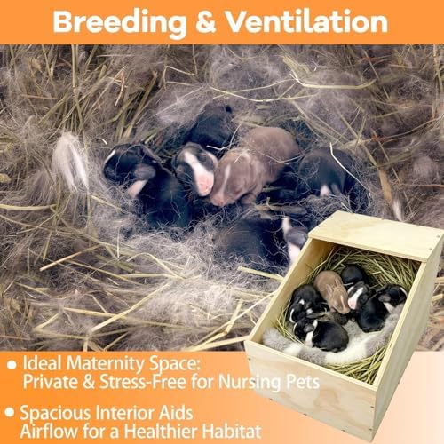 Wooden Rabbit Nesting Box, Small Animal Hutch Hideout, Breeding Shelter & Burrow Den Alternative for Rabbits, Guinea Pigs, Chinchillas or Other Small Pets(16x11x11 in) - Image 5