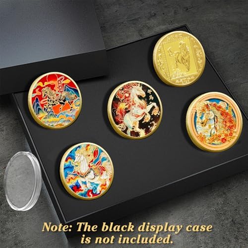 LAIAMER 5 piece Chinese lucky coin set in transparent acrylic protective cases