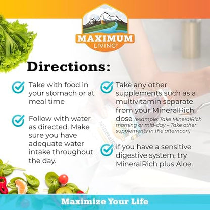 Authentic imported USA maximum living mineral rich supplement bottle placed upright for premium wellness presentation