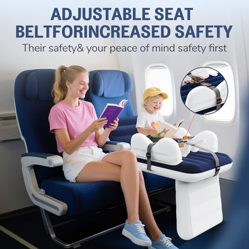Abdtech inflatable travel bed for kids with safety belt and built-in cup holder fully expanded.