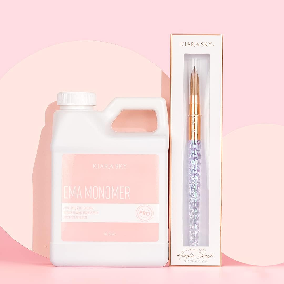 Kiara Sky EMA Liquid Monomer and Kolinsky Brush Starter Set front view showcasing the large professional packaging.