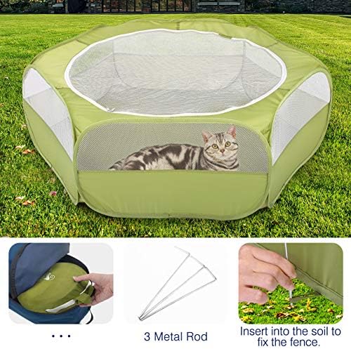 Pawaboo Small Animals Playpen, Waterproof Small Pet Cage Tent with Zippered Cover, Portable Outdoor Yard Fence with 3 Metal Rod for Chick/Kitten/Puppy/Guinea Pig/Rabbits/Hamster/Chinchillas,Green - Image 6