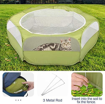 Pawaboo Small Animals Playpen, Waterproof Small Pet Cage Tent with Zippered Cover, Portable Outdoor Yard Fence with 3 Metal Rod for Chick/Kitten/Puppy/Guinea Pig/Rabbits/Hamster/Chinchillas,Green - Image 6