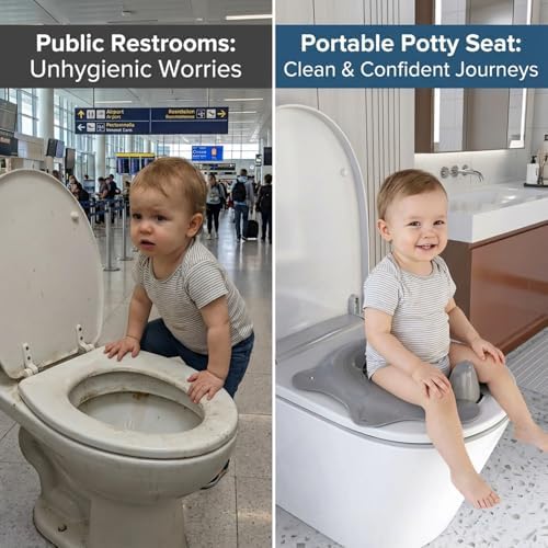 Compact SKYROKU toddler potty seat being placed inside a travel diaper bag