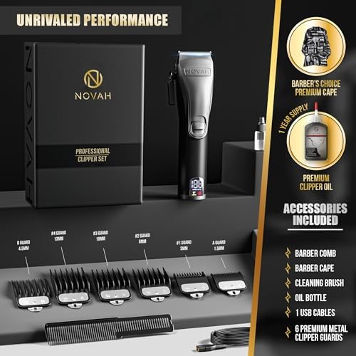 Novah premium professional hair clippers for barbers showcasing adjustable taper head blades