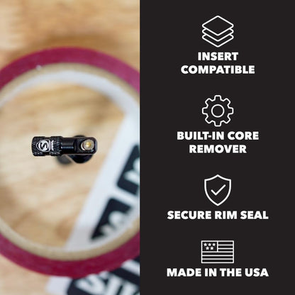 Premium bicycle tubeless valve stems showing the insert compatible slotted base