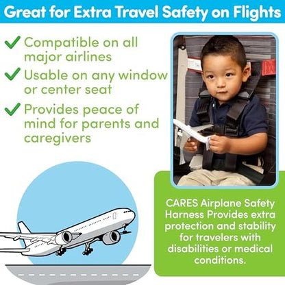 Cares safety restraint system packed in travel pouch