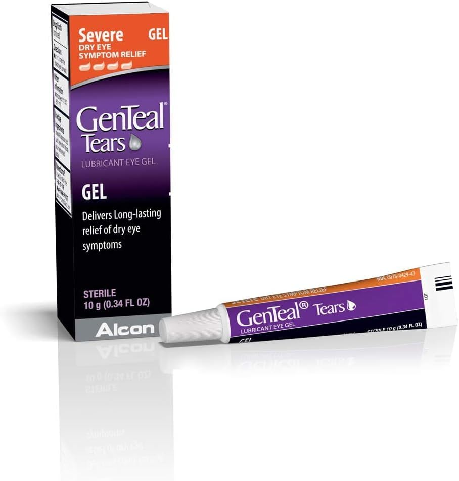 Back label of GenTeal Severe Eye Gel listing ingredients and instructions.