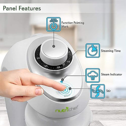 NutriChef baby food processor with organic vegetable ingredients arranged on a kitchen countertop