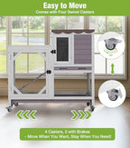 GUTINNEEN Duplex Rabbit Hutch Indoor with Chew-Proof Frame & 2 Leak-Proof Sliding Trays, Rain Cover, Wooden Guinea Pig Cages with Wheels - Grey - Image 4