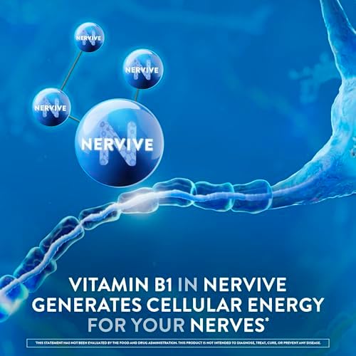 Close up of Nervive advanced nerve relief container highlighting the sugar free formula label details.