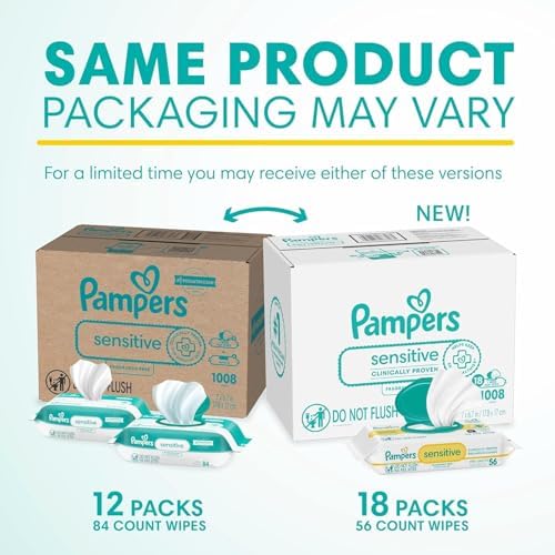 Pampers Sensitive Baby Wipes, Water Based, Hypoallergenic and Unscented, 18 Flip-Top Packs (1008 Wipes Total) [Packaging May Vary] - Image 3