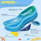 Underneath view of kids shoe inserts showing the durable polyurethane foam construction.