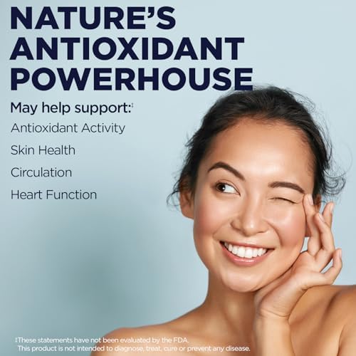 Side view of KAL Pycnogenol sixty tablets bottle highlighting skin health and circulation benefits.