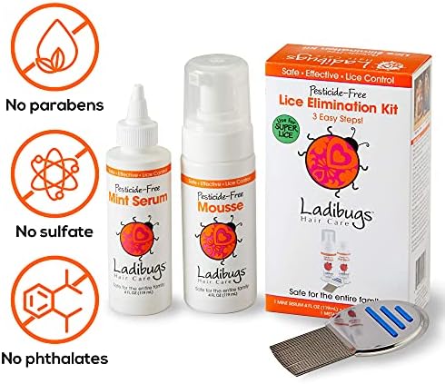 Ladibugs 3-step lice elimination serum mousse and comb components
