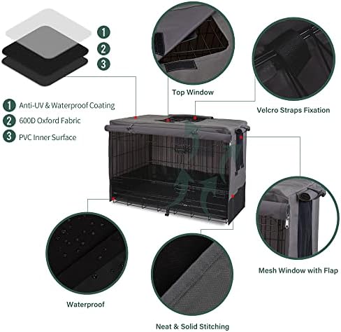 Rachmi fold up portable dog kennel privacy cover attached to metal cage.