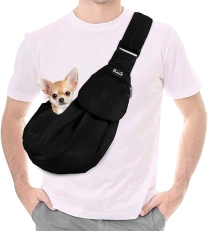 Lukovee Pet Sling, Hand Free Dog Sling Carrier Adjustable Padded Strap Tote Bag Breathable Cotton Shoulder Bag Front Pocket Safety Belt Carrying Small Dog Cat Puppy Machine Washable (Black, S) - Image 10