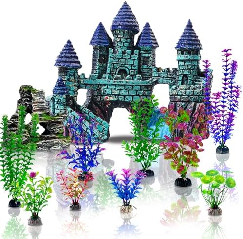 Close up of Mechpia resin castle ornament highlighting the entry doors and swim-through holes for small fish.