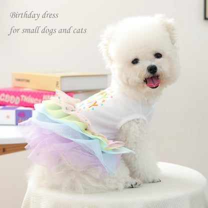 White pet bodice with happy birthday print close up detail