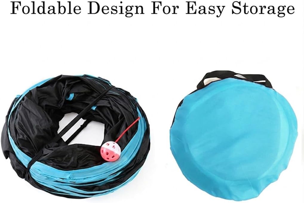 Collapsible cat tunnel folded flat showing compact design for easy home storage