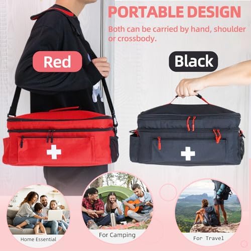 Portable first aid organizer for car and home emergency storage.