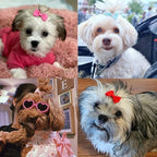 Top view of 50 pairs of polka dot grooming bows for small dogs