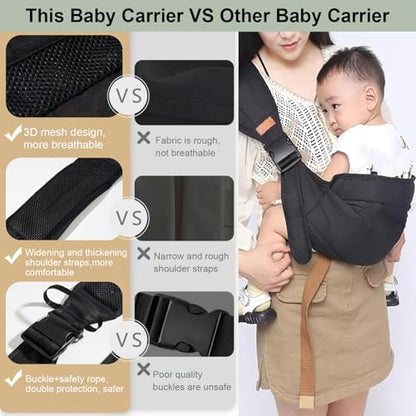 Hewmaw baby carrier showing the full length of the expandable 114 to 155 centimeter shoulder strap.