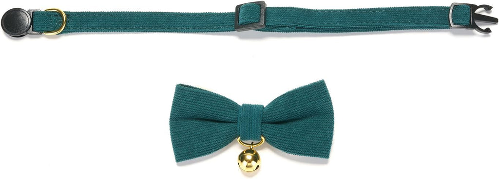 Ewinoom corduroy pet collar pack displayed to emphasize the noble solid colors and durable metal bell attachment.