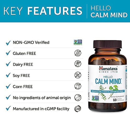 Himalaya Hello Calm Mind gluten free nootropic capsules for mental clarity