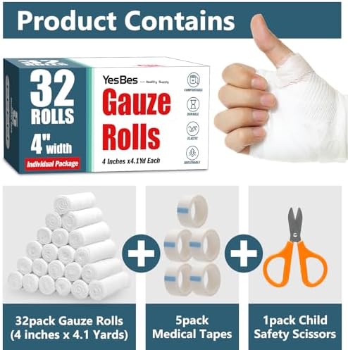 Close up view of the breathable cotton elastic material of the unrolled gauze bandage.