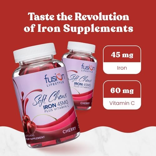 Bariatric Fusion cherry flavored iron soft chews nutrition facts label close up