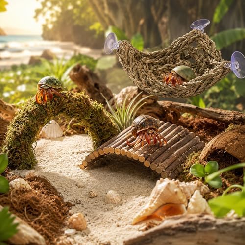 HERCCOCCI Hermit Crab Accessories, Hermit Crab Toys Flexible Climbing Bridge Reptile Hammock Habitat Decor for Hermit Crabs Leopard Geckos Crested Tortoise Snake - Image 3