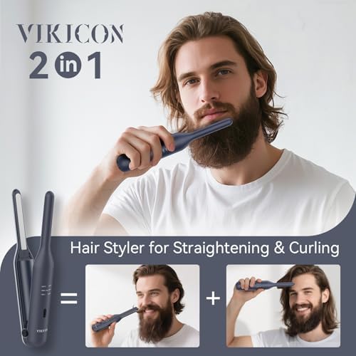 VIKICON small flat iron standing vertically showing the charging port and sleek premium finish