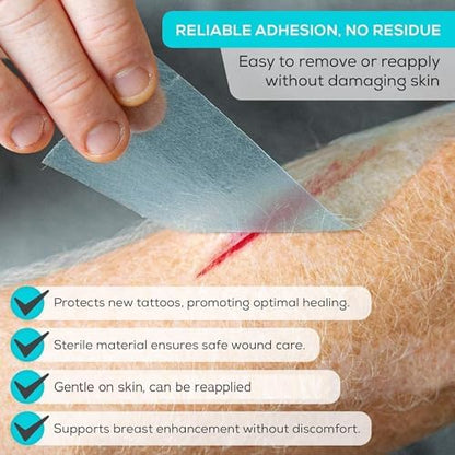 MedVance hypoallergenic silicone tape being applied to skin for secure dressing fixation.