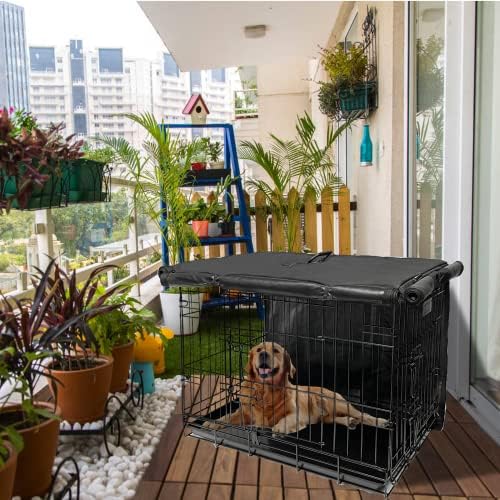 Joroamp black polyester pet kennel cover completely closed to create a dark den environment for large dogs.