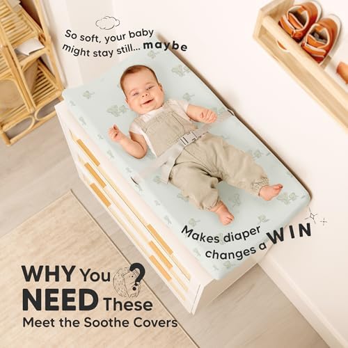 Two pack of organic cotton changing table sheets in neutral white and beige patterns