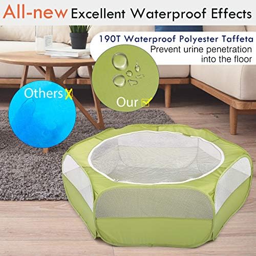 Pawaboo Small Animals Playpen, Waterproof Small Pet Cage Tent with Zippered Cover, Portable Outdoor Yard Fence with 3 Metal Rod for Chick/Kitten/Puppy/Guinea Pig/Rabbits/Hamster/Chinchillas,Green - Image 5