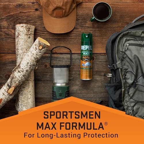 Back label of Repel Sportsmen Max insect spray detailing forty percent DEET ingredient details.