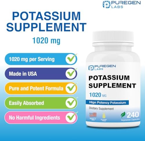 Puregen Labs Potassium Bicarbonate supplement bottle side panel showing dietary features