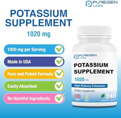 Puregen Labs Potassium Bicarbonate supplement bottle side panel showing dietary features