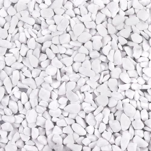 Close up of snow white polished pebbles for plants