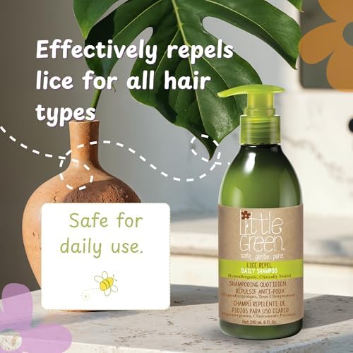 Close up of Little Green 240ml lice guard bottle for sensitive skin care.