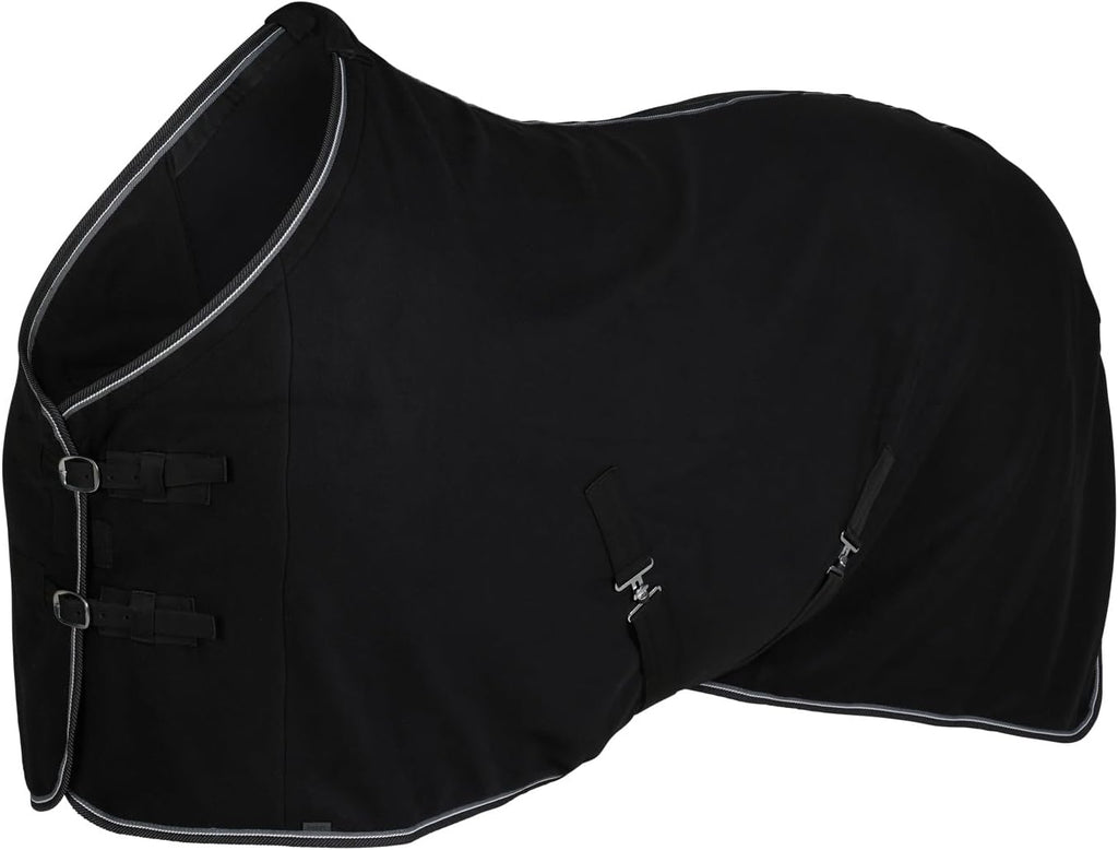 HORZE Kiel Fleece Horse Cooler Blanket in black front view showing premium equestrian gear