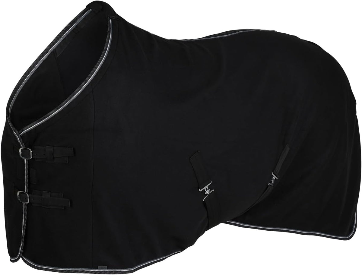 HORZE Kiel Fleece Horse Cooler Blanket in black front view showing premium equestrian gear