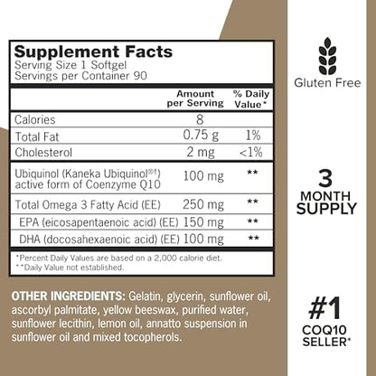 Qunol heart health and cellular energy antioxidant formula side profile showing distribution details