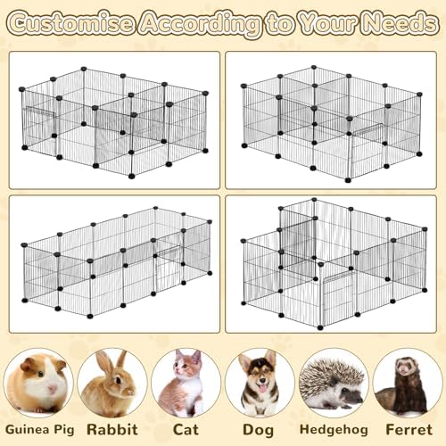 PETKNOWS 21 Panels Small Animal Playpen, Guinea Pig Cages with Doors and Waterproof Mat Pet Playpen for Rabbits Guinea Pigs Hamsters, Chicken Hedgehogs Indoor Outdoor Portable Metal Wire Yard Fence - Image 4