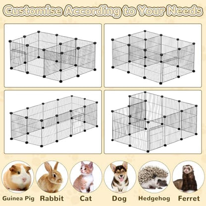 PETKNOWS 21 Panels Small Animal Playpen, Guinea Pig Cages with Doors and Waterproof Mat Pet Playpen for Rabbits Guinea Pigs Hamsters, Chicken Hedgehogs Indoor Outdoor Portable Metal Wire Yard Fence - Image 4